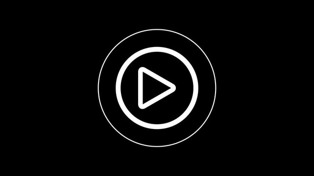 White play button icon on black background animated graphic for multimedia web interface.