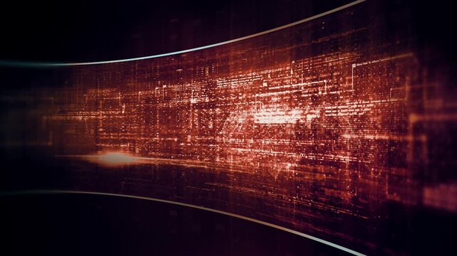 Futuristic data network visualization with glowing digital streams, big data analytics interface, cyber technology background and communication system in curved virtual display
