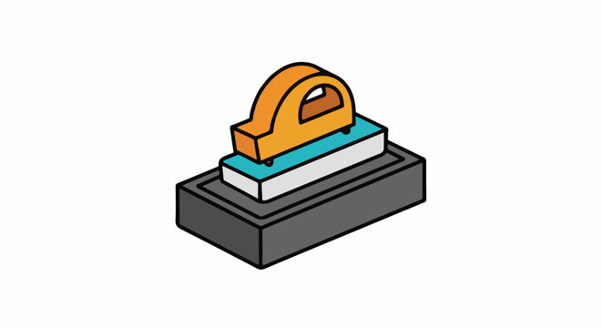 A cartoon-style illustration of a stack of three rectangular blocks with different colors and a yellow object on top