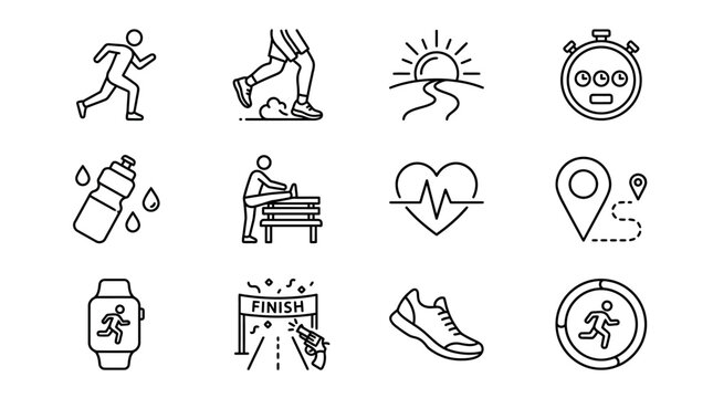 Sports workout and athletic performance tracking icons.