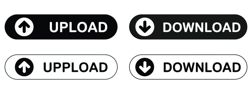 Download and Upload Button Vector featuring modern interface icons for file transfer, cloud storage, data sharing, and user interface design