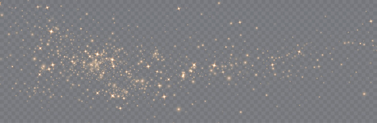 gold Transparent png golden glitter dust particle wave trail with sparkling glowing stars and magic light bokeh overlay isolated on white background for design layout horizontal particles sparkles © Sergey