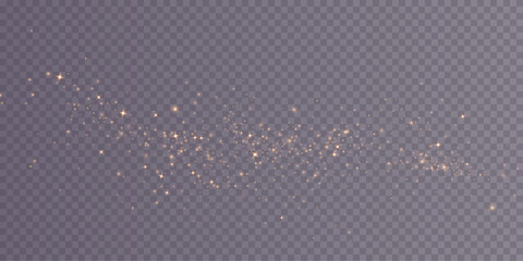 Transparent png of gold glitter dust particles wave trail overlay with glowing sparkles and radiant magic light effects on white background for design golden horizontal isolated sparkling bokeh stars © Sergey