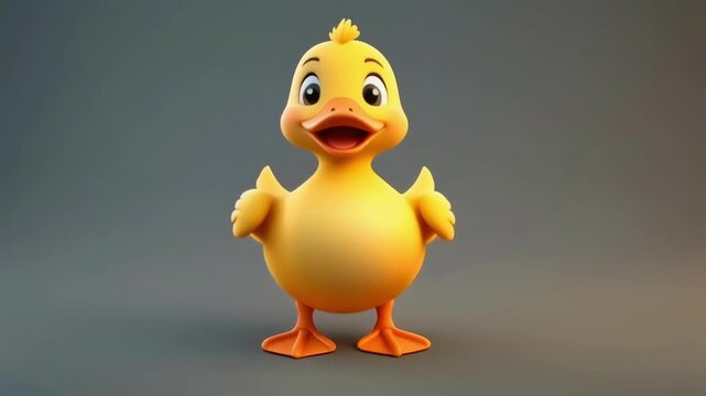 Adorable cartoon duckling standing and looking curiously in a clean studio setting with soft lighting