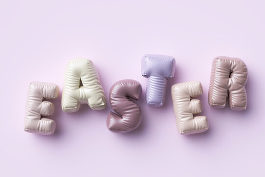 Three dimensional render of pastel colored balloons arranged into single word