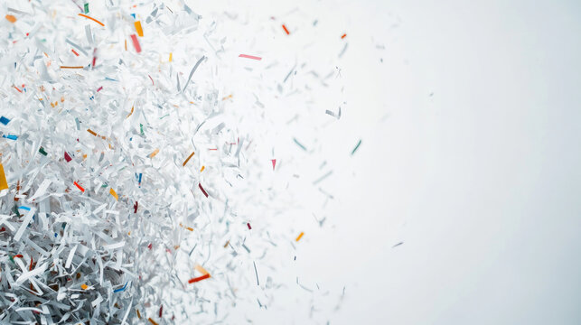 Colorful confetti flying against a white background
