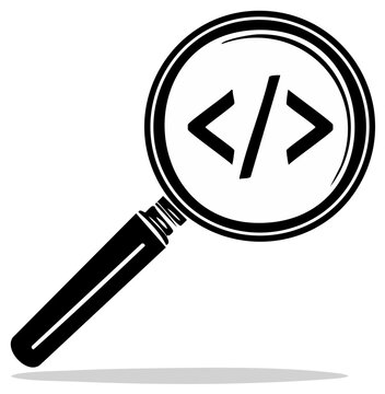 Magnifying glass with code symbol for software and technology concept