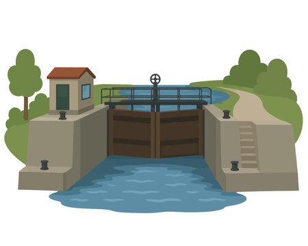 Vsai canal lock regulating water level for boat transport