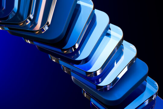 Abstract 3d rendering of blue glass geometric shape stack