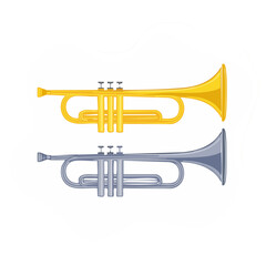 Obraz premium Two Trumpets in Gold and Silver Flat Vector Illustration