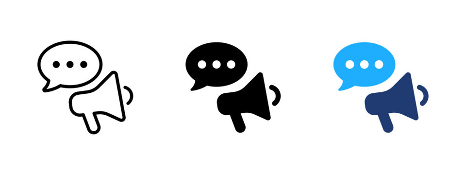 Megaphone message icon. Announcement speech bubble symbol. Simple pictogram for marketing notice, public announcement, promotion, campaign message and advertising communication.