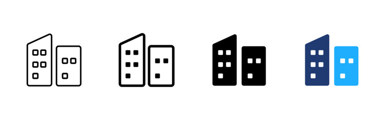 City buildings icon. Real estate property symbol. Simple pictogram for office building, apartment block, urban architecture, commercial property and city development. © Chelpanoff
