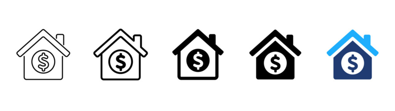 Home value icon. House price symbol. Simple pictogram for property cost, housing finance, mortgage payment, real estate investment and residential sale.