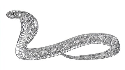 Obraz premium Intricate line art illustration of a detailed snake on white background