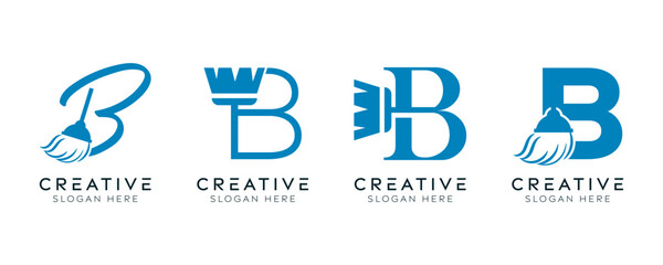 Set of initial letter B broom logo design templates. Modern isolated letter B with broom abstract elements designs. © fajarcome