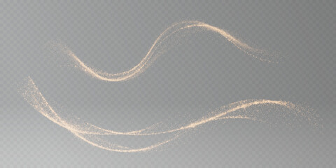 gold Transparent png golden glitter wave trails with sparkling stardust dust and glowing light particles on elegant white background overlay effect grey black trail magic glistering sparkle shining © Andrey