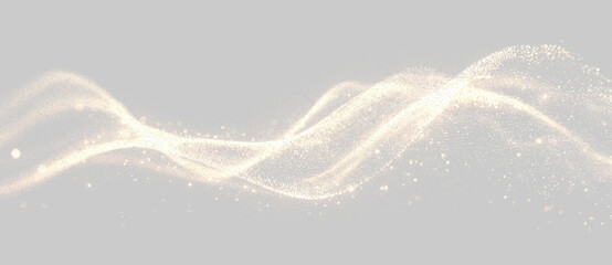 Transparent png golden light wave with elegant flowing particles and shining dust overlay smooth gold twirl with glowing effect and sparkling white bokeh decoration design element swoosh curved shine © Andrey