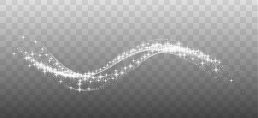 Transparent PNG white sparkling wave lines overlay with glowing light trail dust effect elegant festive shimmering particle swirl design background glitter sparkly luxury shimmer abstract image magic © Andrey