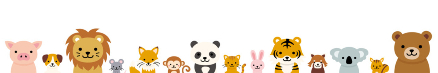 Obraz premium ポップでかわいい動物たちのフレーム背景イラスト02