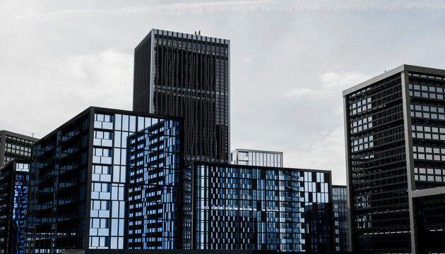 Modern corporate skyscrapers in an urban business district