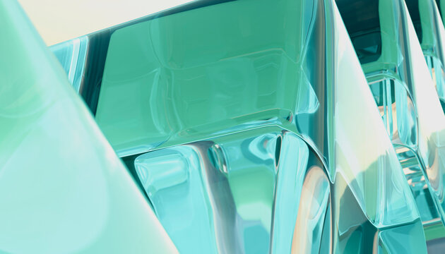 Abstract geometric glass architecture with cyan reflections