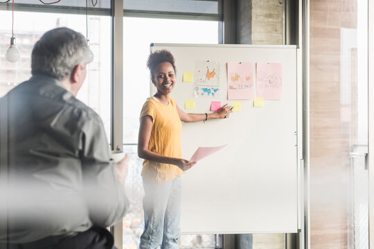 Woman leading a presentation in office