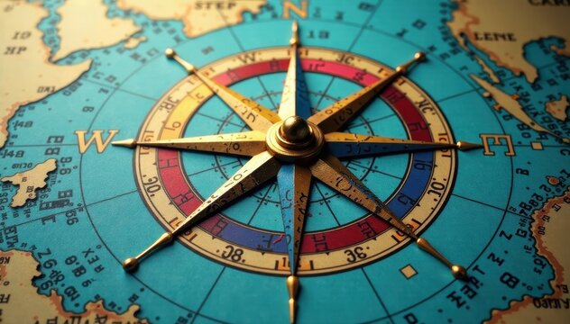 Wind rose with compass in the center on a nautical chart, nautical, compass