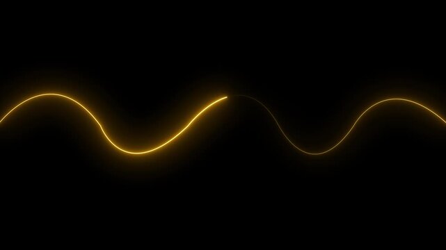 Glowing golden neon wave line on black background abstract light trail, futuristic energy flow, smooth wavy path, digital dynamic motion effect