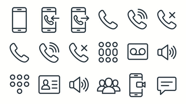 Collection of various phone and communication line icons for mobile and web interfaces.
