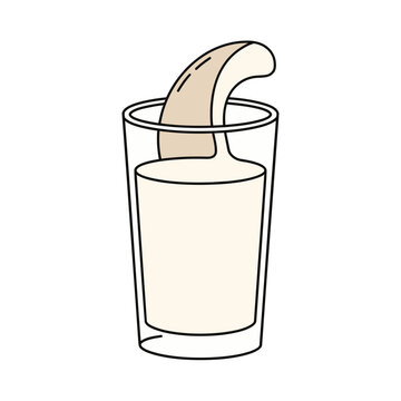 Flat illustration of a glass of milk with a bendy straw