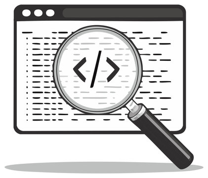 Magnifying glass over code on computer screen