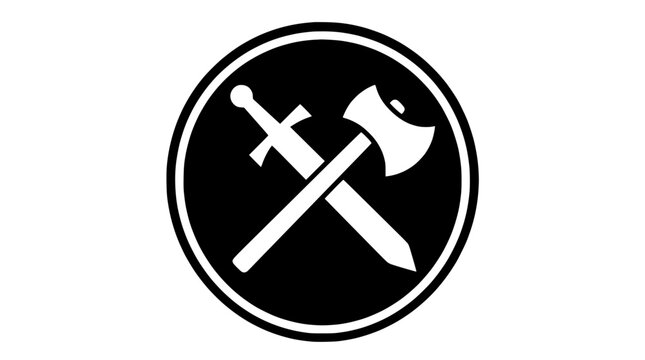 Medieval Weapons Icon: Crossed Sword and Axe Inside Circle