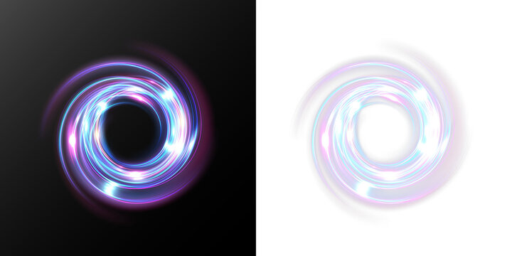 Glowing Neon Energy Ring Portal with Futuristic Circular Light Trail and Sci Fi Magic Halo Isolated on Transparent Background