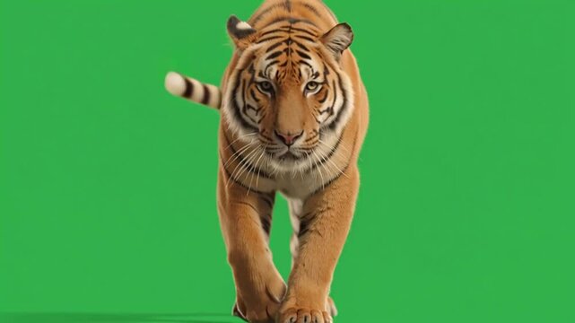 Majestic tiger walk on greenscreen for animals vfx