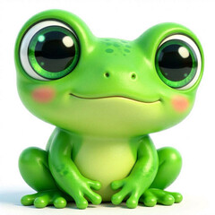 Naklejka premium Cute Green Frog Character Sitting in 3D Cartoon Style Isolated on White Background