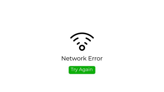 network error screen with animated try again button and warning wifi icon.