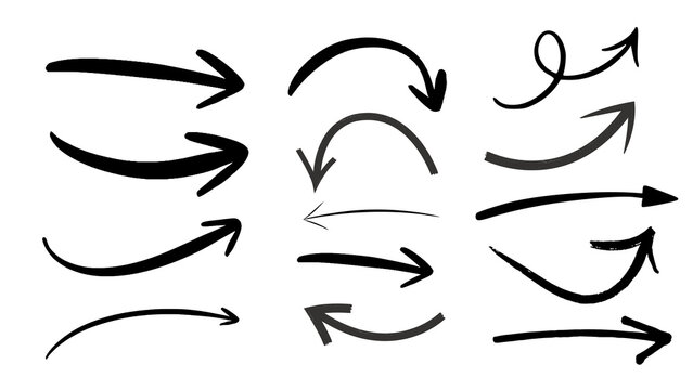 Set of handdrawn arrows isolated on transparent background