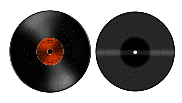 Two vinyl records with different textures and designs on transparent background