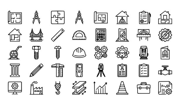 Engineering and architecture line icons set construction design and technology