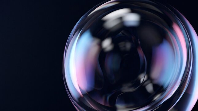 Abstract 3D Iridescent Glass Sphere on Dark Futuristic Background