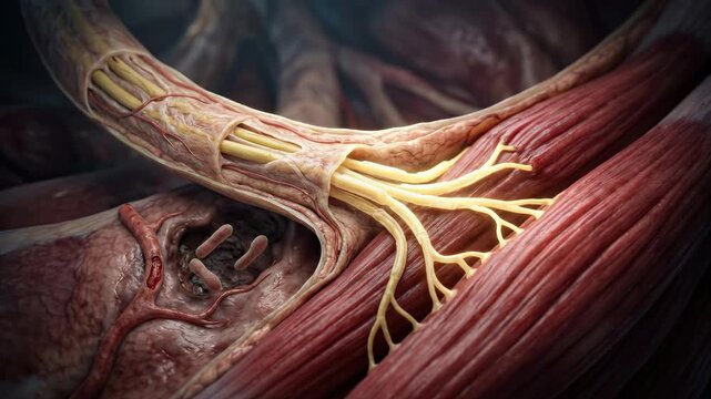 Microbial infection process: Tetanus bacterium, toxin bind, nerve disrupt, muscle contract, lockjaw symptom, trismus effect, opisthotonos cause, general tetanus.