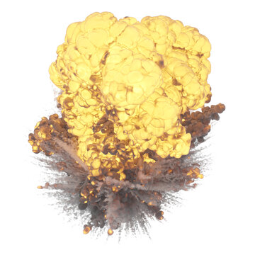 Explosion isolated transparent background 3d rendering PNG 16 bit with alpha channel