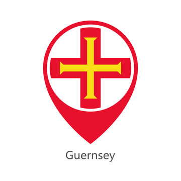 Location pin of Guernsey flag map marker on white background vector illustration icon for mobile apps ui and web design eps10.