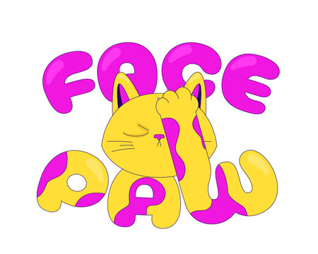 Cute facepalm cat gaming reaction illustration. Cringe moment. Gamer embarrassment. Failed play. Awkward gameplay. Internet culture. Cartoon 2D vector graphic isolated. Streaming platform overlay
