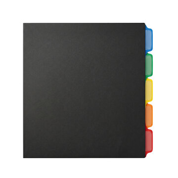 Black file folder binder with colorful tabs isolated