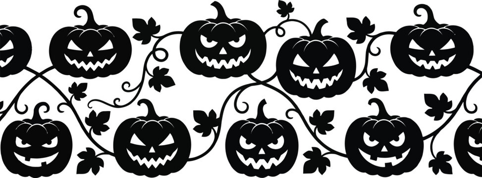 Helloween seamless pattern black jack o' lanterns and vines for halloween decorations