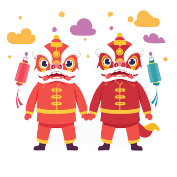 Traditional Lion Dance Costumes Illustration