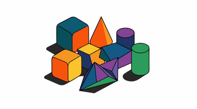 A colorful arrangement of 3D shapes