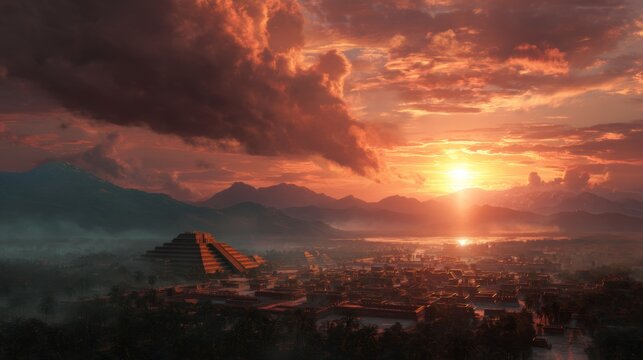As the sun rises over Tenochtitln, Huitzilopochtlis war cry echoes through the valley, his strength manifesting in the fiery light that chases away the darkness. 