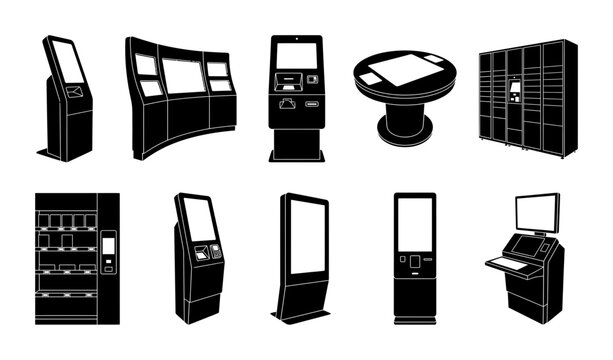 Interactive Digital Information Kiosk and Self Service Payment Terminal Vector Set